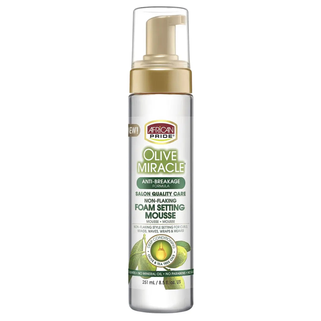 African Pride Olive Miracle Foam Setting Mousse 8.5 oz pump bottle