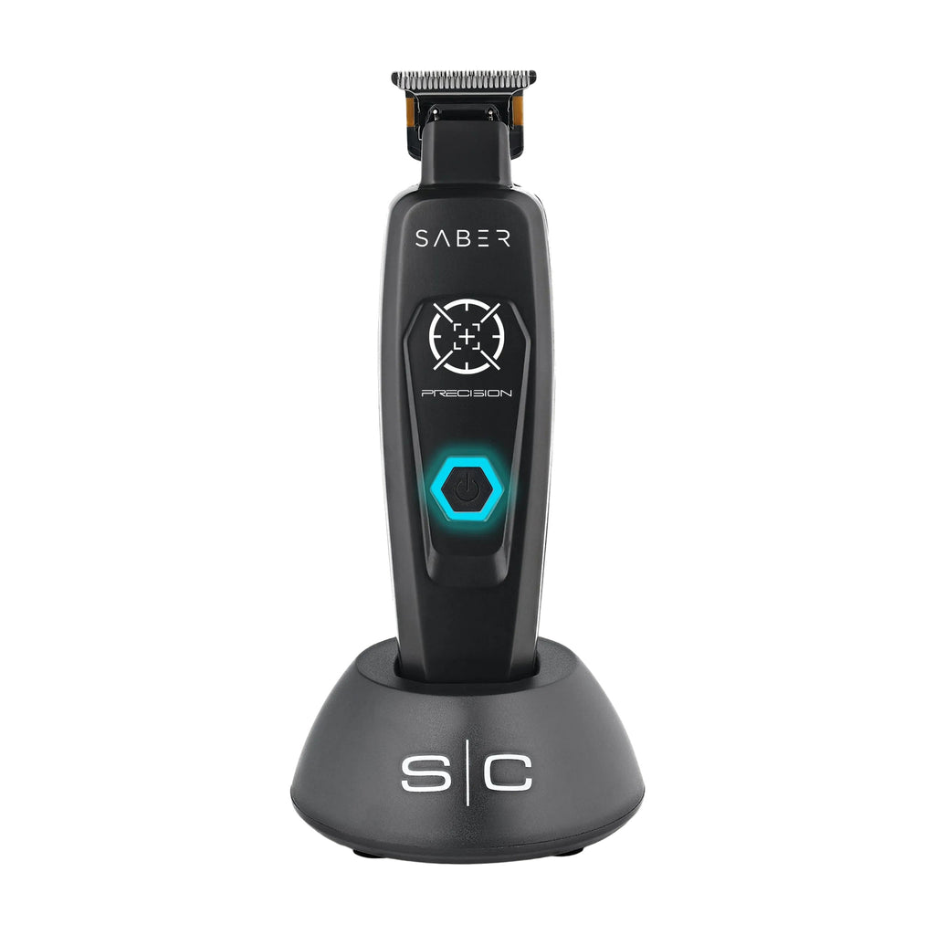 StyleCraft Saber Precision Metal Trimmer, front view on charging base