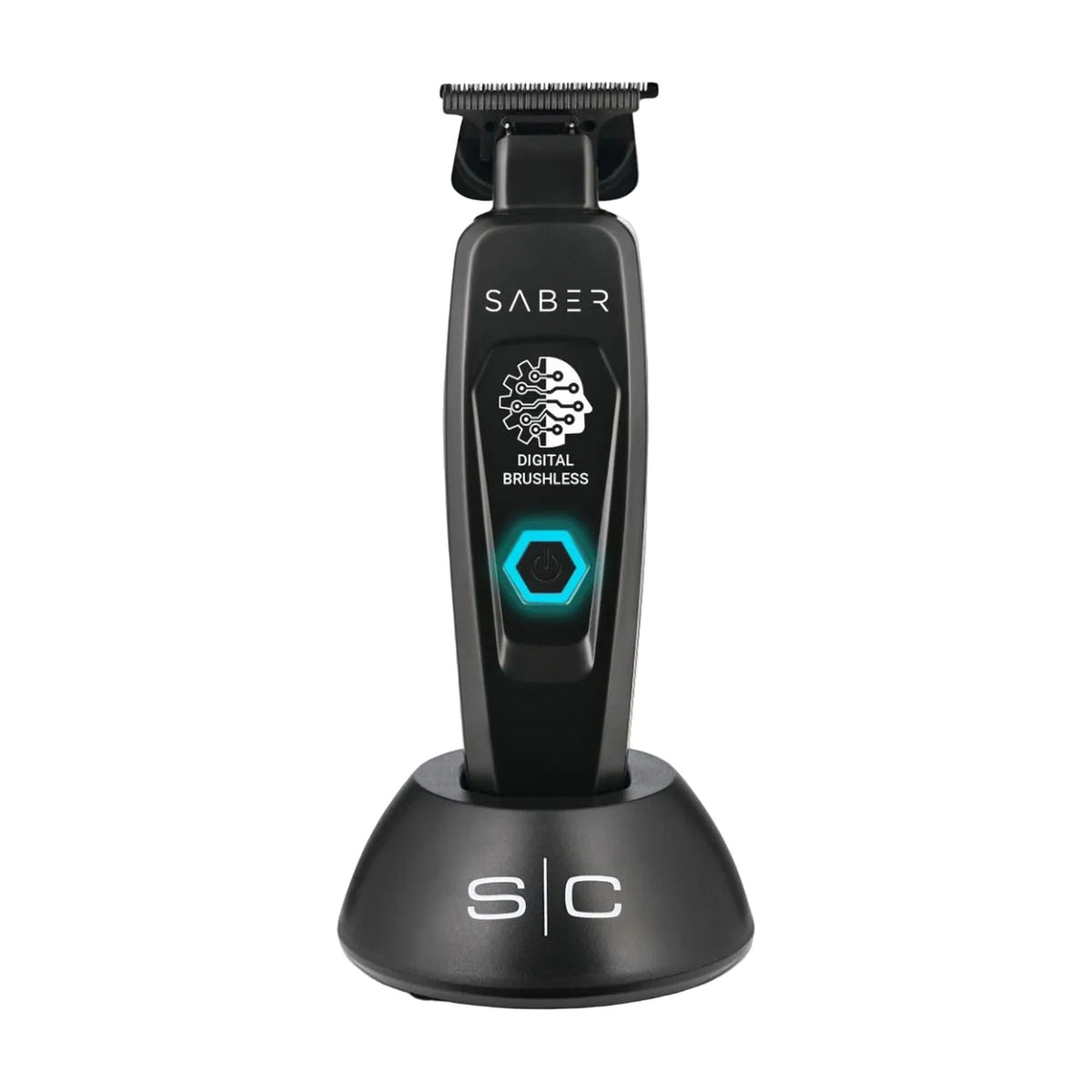 StyleCraft Saber Trimmer Black, front view on charging base